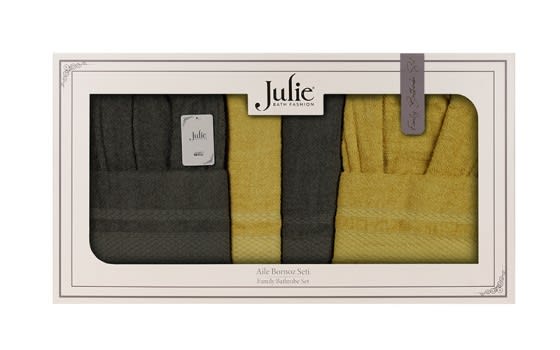 Julie Family Cotton Bathrobe Set 6 PCS - D.Grey & Mustard