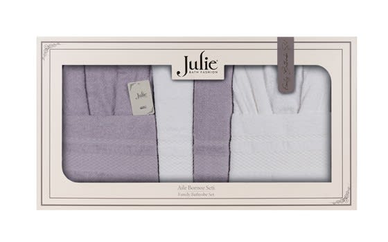 Julie Family Cotton Bathrobe Set 6 PCS - Grey & Cream