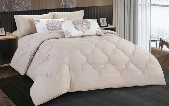 Victoria Stripe Cotton Comforter Bedding Set 6 PCS - King Beige