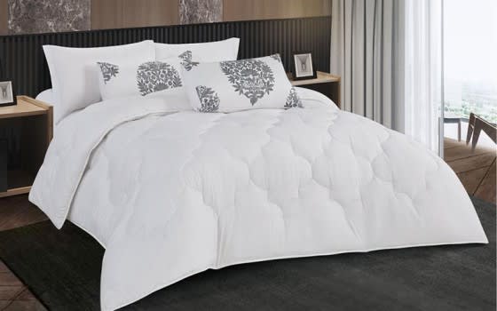 Victoria Stripe Cotton Comforter Bedding Set 6 PCS - King White