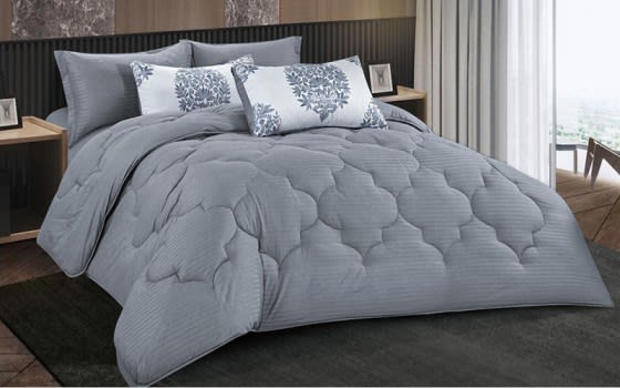 Victoria Stripe Cotton Comforter Bedding Set 4 PCS - Single Grey
