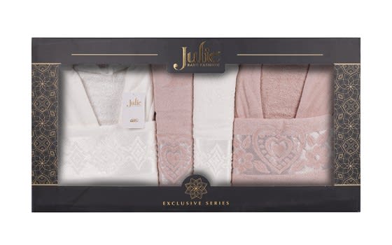 Julie Family Cotton Bathrobe Set 6 PCS - Cream & L.pink