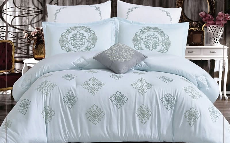 Turin Embroidered Comforter Bedding Set 7 PCS - King L.Blue