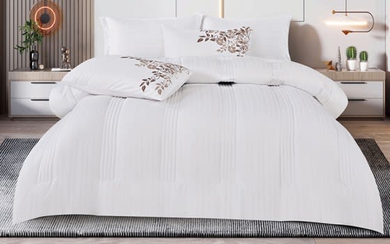 Yara Stripe Comforter Bedding Set 6 PCS - King White