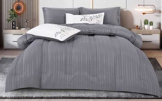 Yara Stripe Comforter Bedding Set 6 PCS - King Grey
