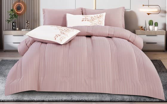 Yara Stripe Comforter Bedding Set 4 Pcs - Single Pink