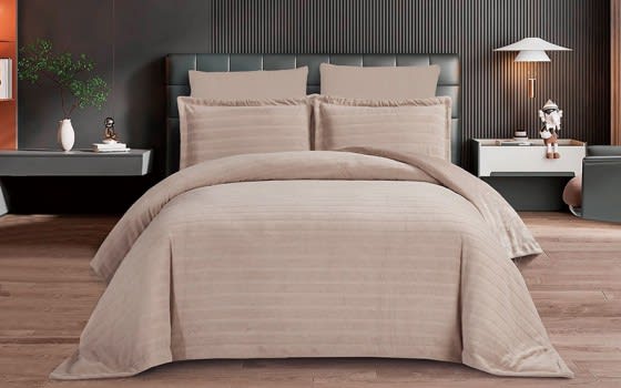 Marshmallow Velvet Comforter Bedding Set 6 PCS - King Beige
