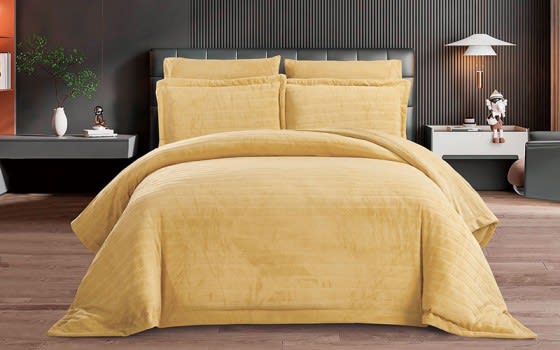 Marshmallow Velvet Comforter Bedding Set 6 PCS - King Gold