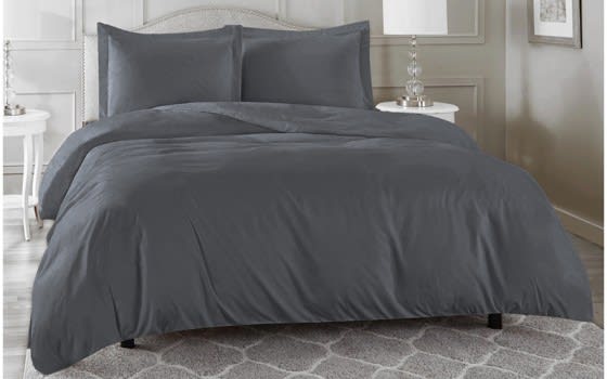 Fahsion Plain Quilt Cover Bedding Set Without Filling 3 PCS - Single D.Grey