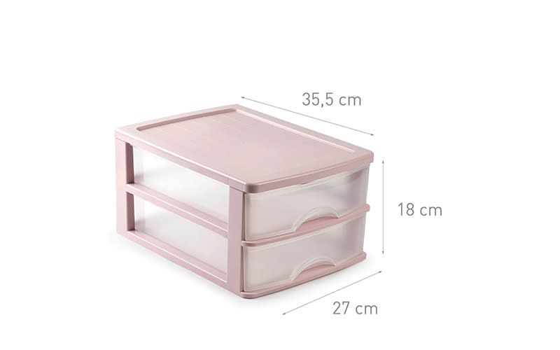 Plastic Forte Chest of 2 Drawers- Transparent & Pink