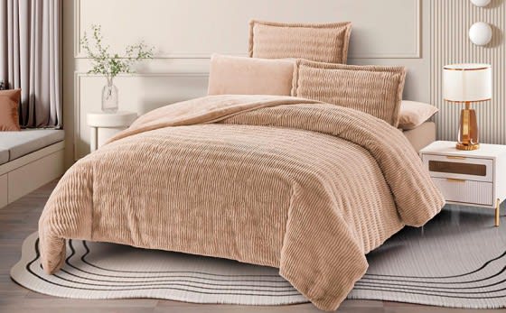 Mellow Fur Comforter Bedding Set 4 PCs - Single D.Beige