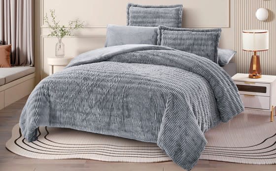 Mellow Fur Comforter Bedding Set 4 PCs - Single Grey