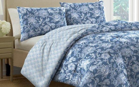 Martha Stewart Cotton Comforter Bedding Set 3 PCS - King Blue