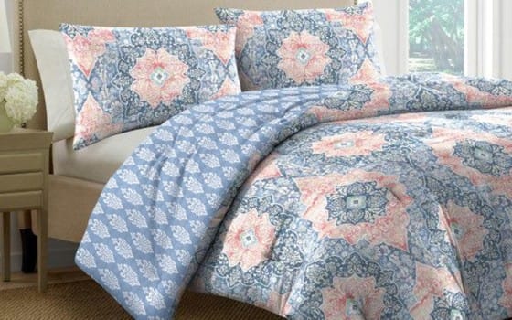 Martha Stewart Cotton Comforter Bedding Set 3 PCS - King Blue & Pink