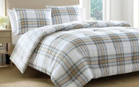 Martha Stewart Cotton Comforter Bedding Set 3 PCS - King White & Beige