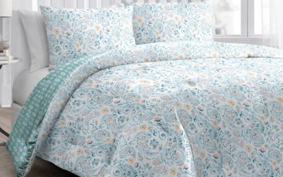 Martha Stewart Cotton Comforter Bedding Set 3 PCS - King White & Green