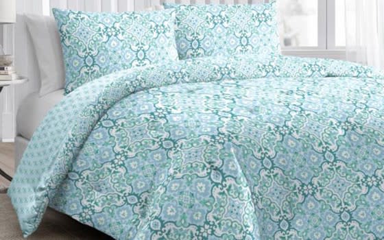 Martha Stewart Cotton Comforter Bedding Set 3 PCS - King Blue & Green