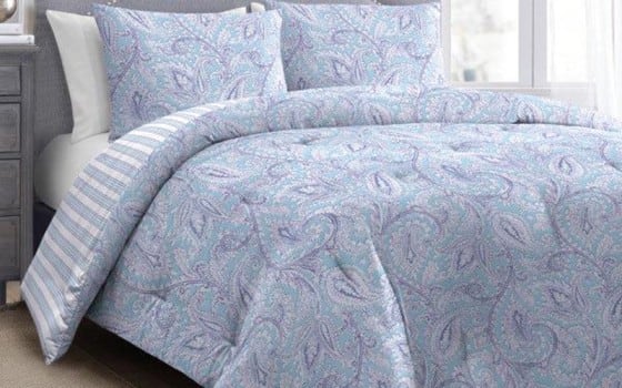 Martha Stewart Cotton Comforter Bedding Set 3 PCS - King Blue & Purple