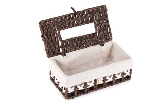 صندوق مناديل منسوج يدوياً من الحبل الورقي مع غطاء حامل مناديل - بني