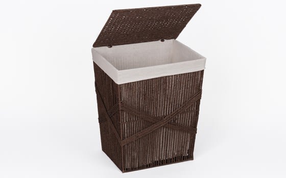 Hand Woven Paper Rope Laundry Hamper with Lid and removable liner - Brown