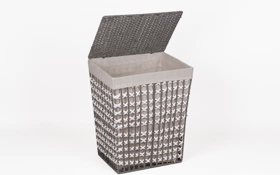 Hand Woven Paper Rope Laundry Hamper with Lid and removable liner - Grey