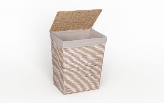 Hand Woven Paper Rope Laundry Hamper with Lid and removable liner - Beige