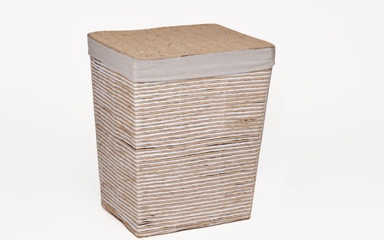 Hand Woven Paper Rope Laundry Hamper with Lid and removable liner - Beige