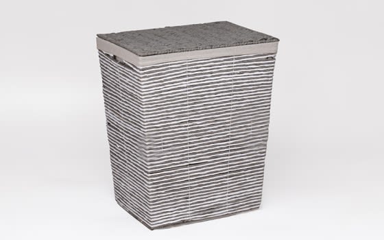 Hand Woven Paper Rope Laundry Hamper with Lid and removable liner - Grey