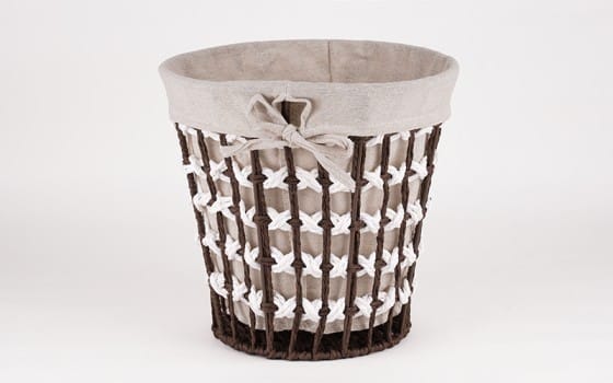 Hand Woven Paper Rope Round Laundry Hamper with removable liner - Brown