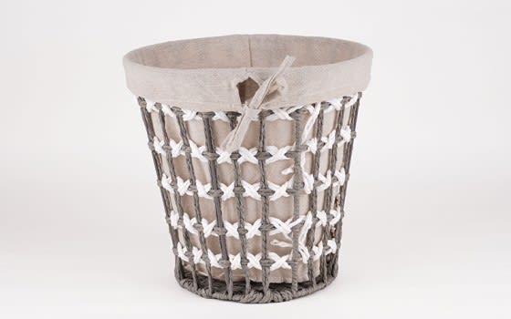 Hand Woven Paper Rope Round Laundry Hamper with removable liner - Grey