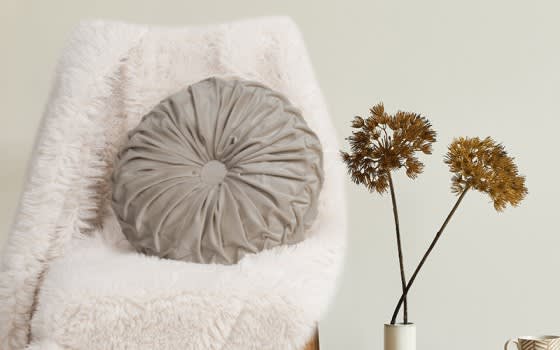 Valentini Round Velvet Cushion with Filling ( 40 cm ) - Beige
