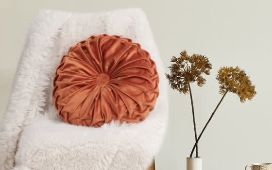 Valentini Round Velvet Cushion with Filling ( 40 cm ) - Orange
