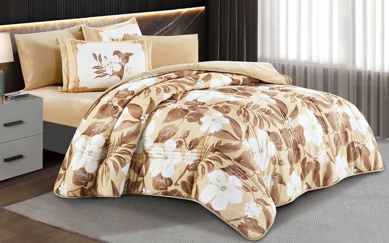Armada Camila Four Season 2023 Comforter Bedding Set 4 Pcs - Queen Beige & Brown
