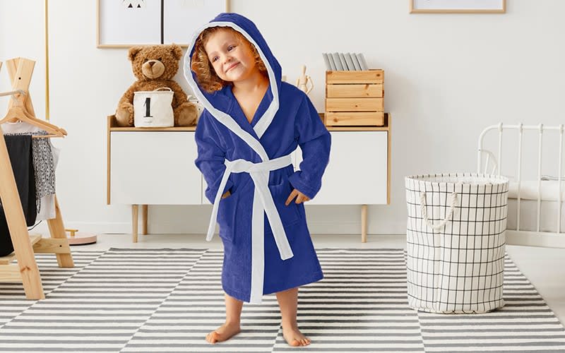 Kids Embroidery Cotton Bathrobe 1 Pc ( 6 - 8 ) Years Old - Blue