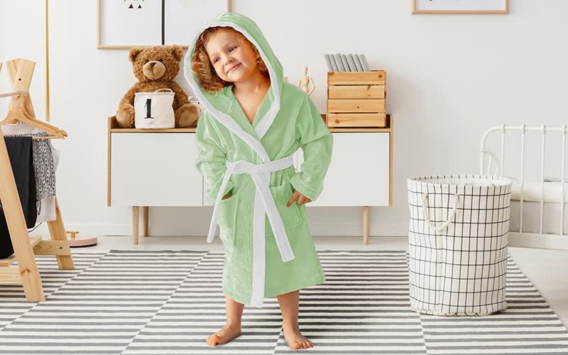 Kids Embroidery Cotton Bathrobe 1 Pc ( 4 - 6 ) Years Old - Mint