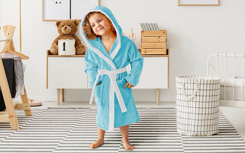 Kids Embroidery Cotton Bathrobe 1 Pc ( 4 - 6 ) Years Old - Turquise