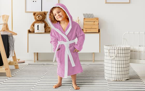 Kids Embroidery Cotton Bathrobe 1 Pc ( 4 - 6 ) Years Old - Pink