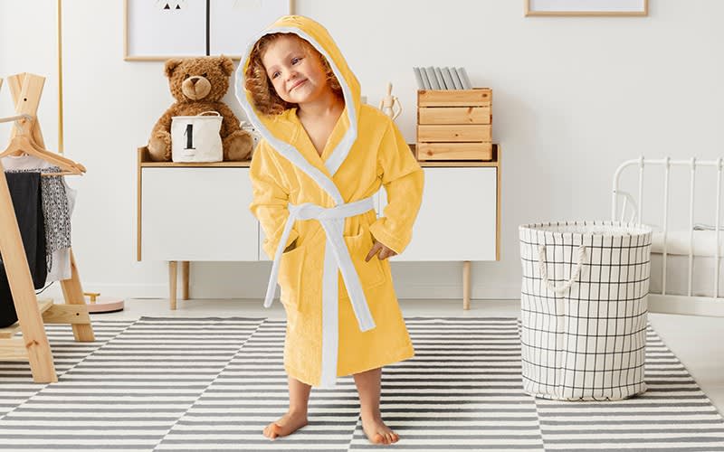 Kids Embroidery Cotton Bathrobe 1 Pc ( 6 - 8 ) Years Old - Yellow