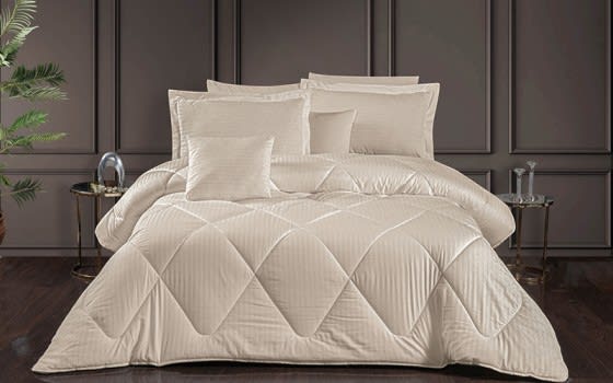  Woolpark Stripe Cotton Comforter Bedding Set 8 PCS - King Beige