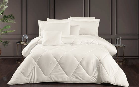  Woolpark Stripe Cotton Comforter Bedding Set 8 PCS - King Cream