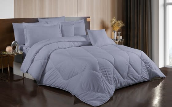  Woolpark Stripe Cotton Comforter Bedding Set 8 PCS - King Grey