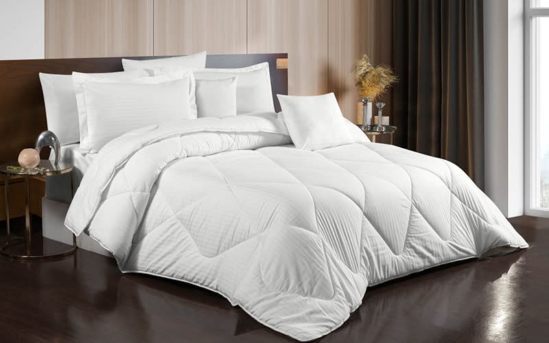  Woolpark Stripe Cotton Comforter Bedding Set 8 PCS - King White