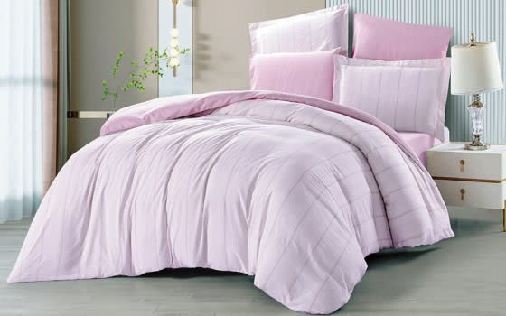Angham Stripe Quilt Cover Bedding Set Without Filling 4 Pcs - Single Pink