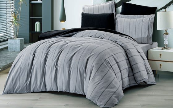 Angham Stripe Quilt Cover Bedding Set Without Filling 4 Pcs - Single Grey