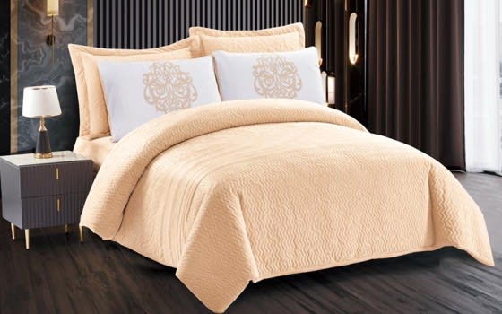 Zeena Velvet Comforter Bedding Set 4 PCS - Single Beige