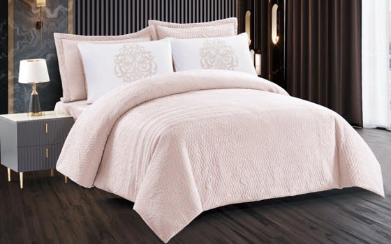 Zeena Velvet Comforter Bedding Set 4 PCS - Single L.Beige