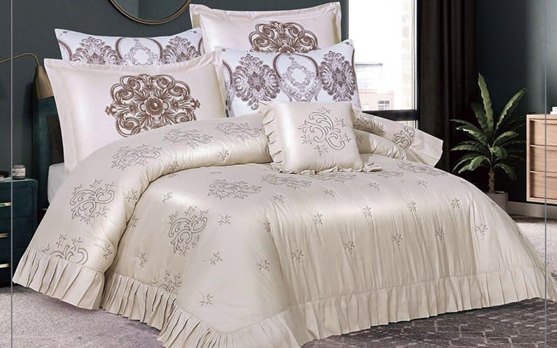 Oklahoma Embroidered Comforter Bedding Set 7 PCS - King Beige