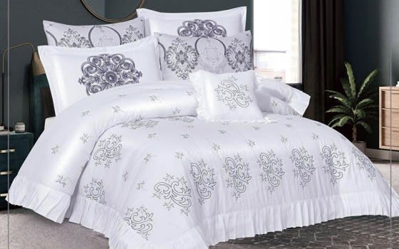 Oklahoma Embroidered Comforter Bedding Set 7 PCS - King White 