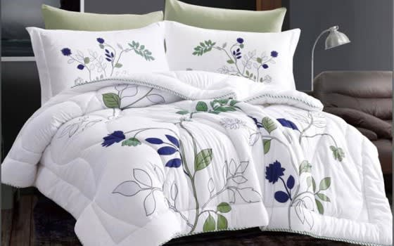 Zumrd Comforter Bedding Set 6 Pcs - King White & Green