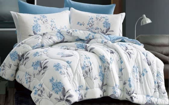 Zumrd Comforter Bedding Set 6 Pcs - King White & Blue